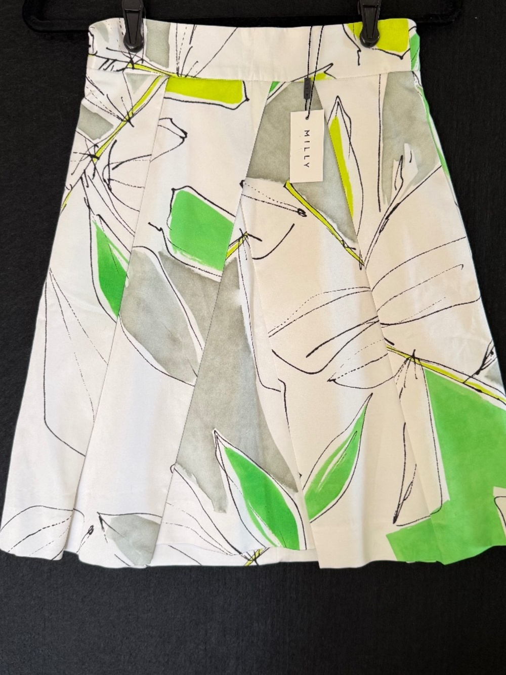 NWT MILLY Short Clarisa Pleated Skirt in Green Watercolor Size 0
